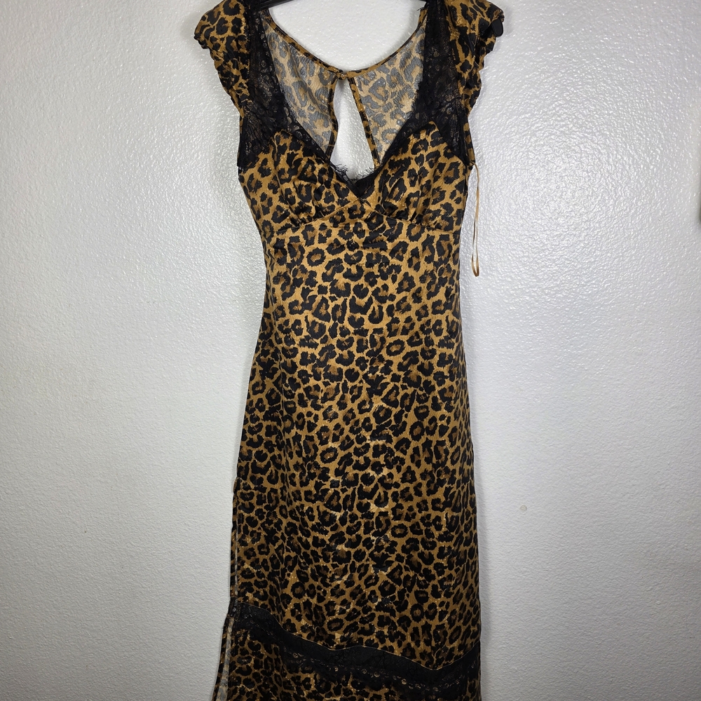 Free People Foolish Heart Printed Lace Trim Satin Dress Midi Women's Size‎ S